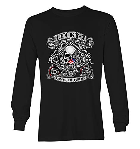 Lucky 7 Live to Ride - Motorcycle Biker Unisex Long Sleeve Shirt (Black, X-Large)