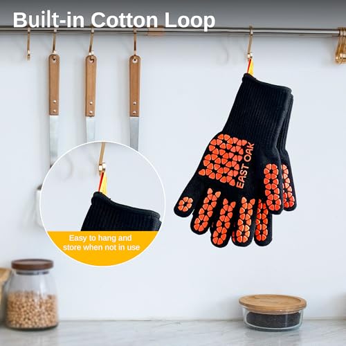 Image of East Oak BBQ Gloves, 1472℉ Heat Resistant Gloves, Silicone Non-Slip Grill Gloves for Smoker, Fire Pits, Barbecue, Cooking, Black