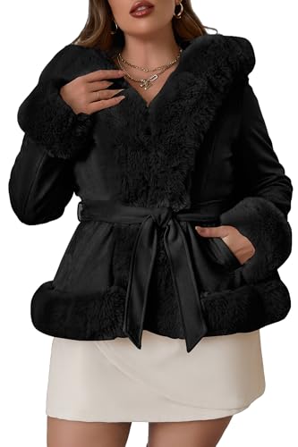 Geschallino Women's Plus Size Faux Suede Leather Coat Fall Clothes Winter...