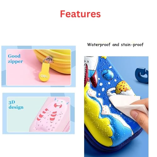 Image of EVA Large Capacity Stationery Box 3D Cartoon Pen Pencil case Multi-Compartment for School Students with Zip Closure -Best Birthday Gift for Girls, Boys & Kids (BT Blue)