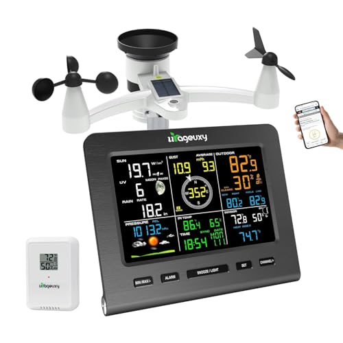 Urageuxy Weather Station Wireless Indoor Outdoor WiFi Weather Stations with Rain Gauge and Wind Speed/Direction,Temperature, Humidity, Weather Forecast, UV/Light, Moon Phase and Alarm