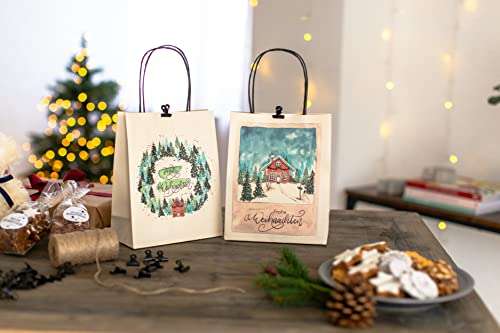 100% Mosel Geschenktüten Weihnachten, mit Aquarellmotiv, 12 Stück (18 x 23 x 9 cm), Weihnachtstaschen aus baumfreien… – Bild 5
