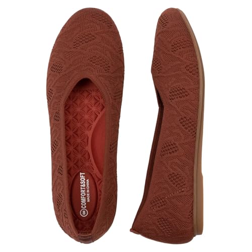 Image of Frank Mully Women's Ballet Flat Shoes Knit Dress Shoes Round Toe Slip On Ballerina Flats for Woman Low Wedge Comfort Soft