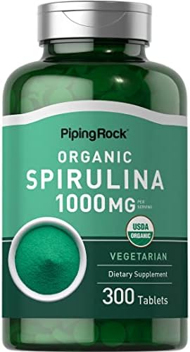 Piping Rock Organic Spirulina Tablets 1000mg | 300 Tablets | Blue Green Algae Pills | Vegetarian, Non-GMO, Gluten Free Supplement