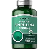 Piping Rock Organic Spirulina Tablets 1000mg | 300 Tablets | Blue Green Algae Pills | Vegetarian, No