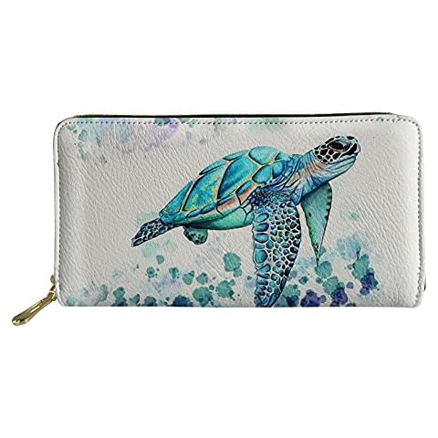 Xhuibop Cartoon Sea Turtle Wallet Clutch Purses for Women Holiday Gifts Long Wallets Zipper Around for Teen Girls Travel Money Bag Cash Storage Holder Coin Pocket Cover