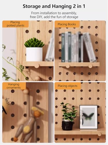 Pegboard-Wandaufbewahrung, Pegboard-Wandhalterung, Aufbewahrungs-Pegboard mit Regal, rechteckiges Massivholz-Pegboard für Schlafzimmer, Wohnzimmer, Büro, Organizer-Pegboard (Farbe: Holzfarbe
