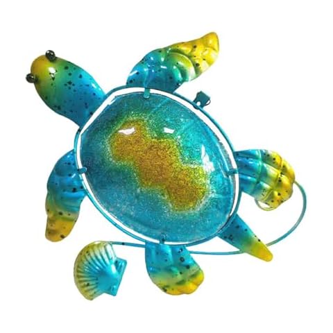 BOHK Metal Crab Wall Art Decor Beach Theme Blue Ocean Stained Glass Turtle Hanging Mediterranean Decoration Garden Balcony (Turtle) Cover