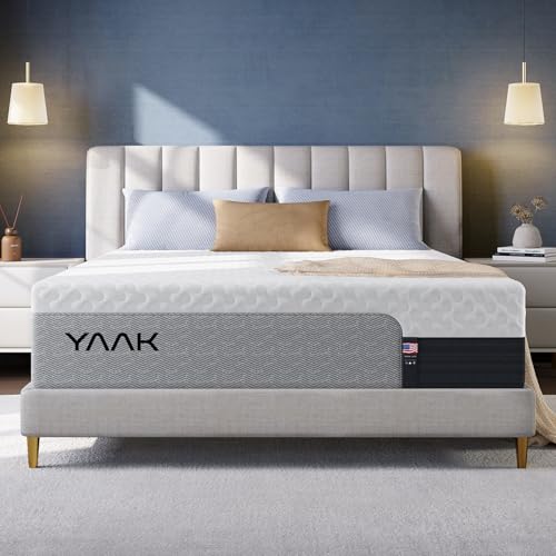 Image of Yaak 14 Inch Queen Memory Foam Mattress, Cooling Gel Made in USA, White | Medium firm, back pain relief, motion isolation, breathable, CertiPUR-US, Oeko-Tex, fiberglass free