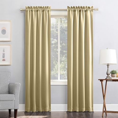 Image of THE LINEN COMPANY Premium Thermal Rod Pocket Curtain 9 Feet, Blackout Window & Door Curtain, Light Beige