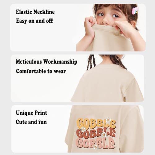 Image of Toddler Girls Thanksgiving Shirts Turkey Pumpkin T Shirt Cotton Short Sleeve Halloween Tops 1-10 Years
