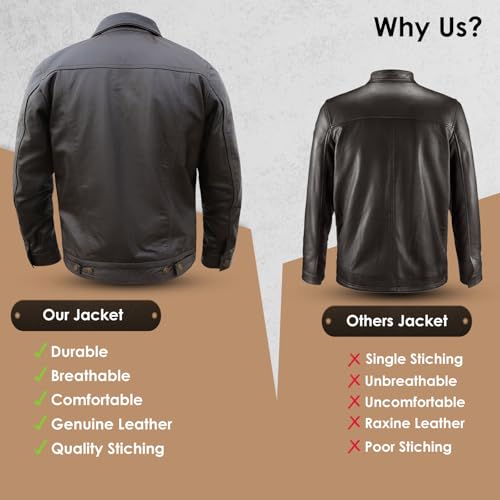 Image of Vintage Style Trucker Jacket Men - Classic Fashion Motorcycle Leather Jacket for Men Collar Jackets For Mens