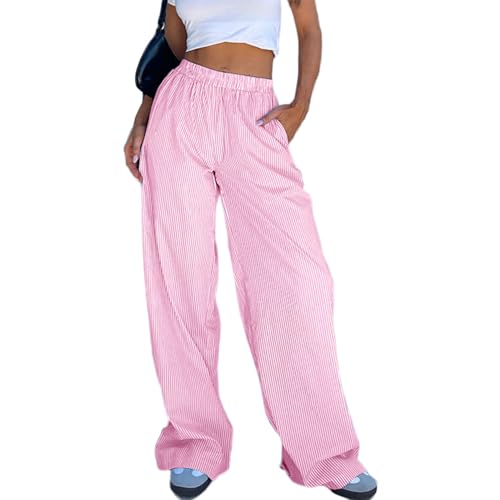 Y2K Striped Lounge Pants for Women Elastic Waist Loose Fit Pinstripe Pants Going Out Pants Streetwear3