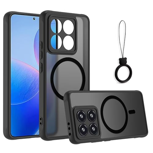 Casesmo Xiaomi 14T ケース Magsafe対応 シャオミ 14t ケース マグネット搭載 Xiaomi 14T カバー TPUフレーム 全面保護 落下に強い 耐衝撃 擦り傷防止 滑り止め 軽量 薄型 ケース 半透明,ストラップ1種付き,ブ