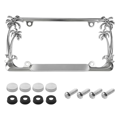 PAIYUE License Plate Frames Car Accessories Universal Rust-Proof Palm Tree License Plate Frame with Screw Caps Automotive Replacement Suitable for Most Cars Trucks SUV Sedans Front and Rear