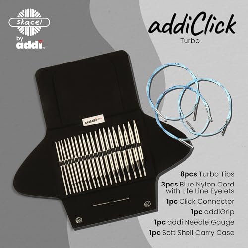 Image of skacel by addi addiClick Interchangeable Knitting Needles Set, Circular Needle Kit with Turbo Plated Brass Tips and Nylon Cords