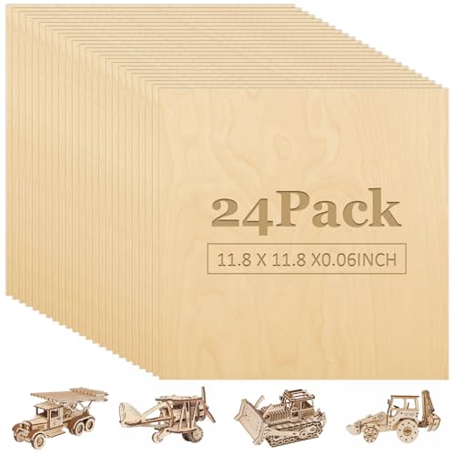 LISHINE 25 Pack 12 x 12 x 1/8 Inch Baltic Birch Plywood 3mm Baltic Wood Sheet Birch Sheets for Cricut Maker Architectural Models Drawing Painting Wood Engraving Burning Laser