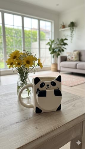Image of Ceramic Panda Mug, White and Black, Novelty Animal Design Coffee Cup with Handle Gift Birthday Gift Cut Mug Gift for Women