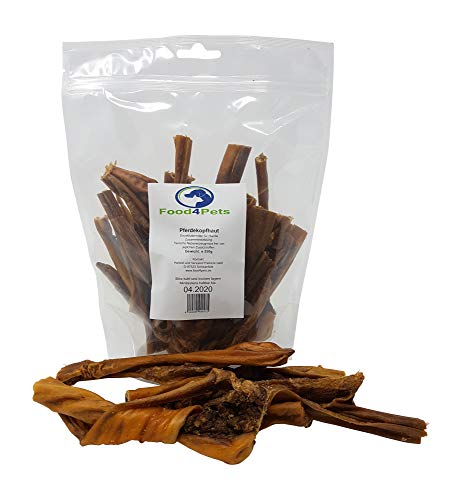 Food4Pets Pferdekopfhaut für Hunde 250g – 100% Pferdehaut, Monoprotein, getreidefrei, ohne Zusätze – Langer Kauspaß, unterstützt Zahnpflege – ideal für Sensible Hunde – wiederverschließbarer Beutel