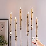 Girimax Birch Bark Flameless Taper Candles with Remote, Flickering Battery Operated LED Candlesticks Set of 6