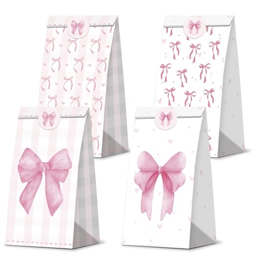 Sacs cadeaux en papier pour collation et friandises de fête avec nœud rose