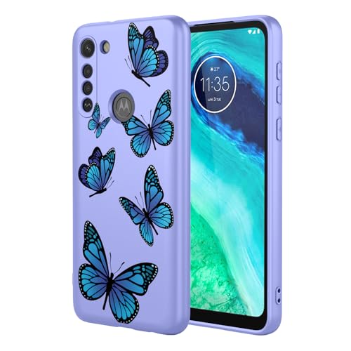 Coque Motorola G8 antichoc en silicone souple violet papillon