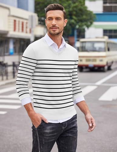 Image of COOFANDY Mens Casual V Neck Sweater Knit Slim Fit Long Sleeve Pullover Top