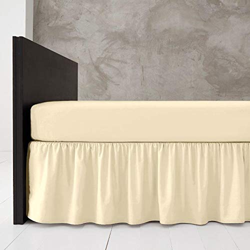 EXQUIZIT HOME Fitted Frill Valance Bed Sheet Percale T180 Thread Count Poly Cotton Hotel Quality Non Iron Easy Care Bed Sheet Cream Double 137cm x 193cm Approximate