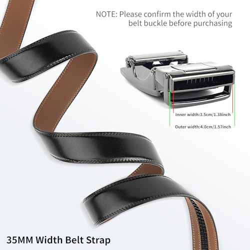 TINIDI Men's Ratchet Belt Strap Adjustable Leather Belts for Men 35mm 1 3/8", 125cm Replacement Strap Without Buckle, Black2