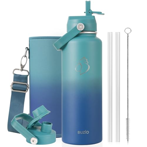 Image of BUZIO Triple Wall Vacuum Water Bottle with Dust-Proof Straw & Spout Lids