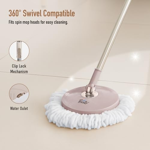 Image of Amazon Brand - Presto! Clean Steel Spin Mop | Plastic & Stainless Steel | 2 Microfiber Refills | Big Wheels with Drag Handle | 360 Spin | Telescopic Handle | Chestnut