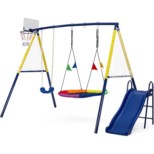 Aptliton Kids Swing Set with Metal Frame and Nest Tree