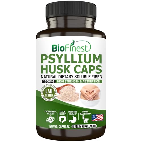 BioFinest Psyllium Husk Capsules 1500mg 120 Count Fiber Supplement Cholesterol Management