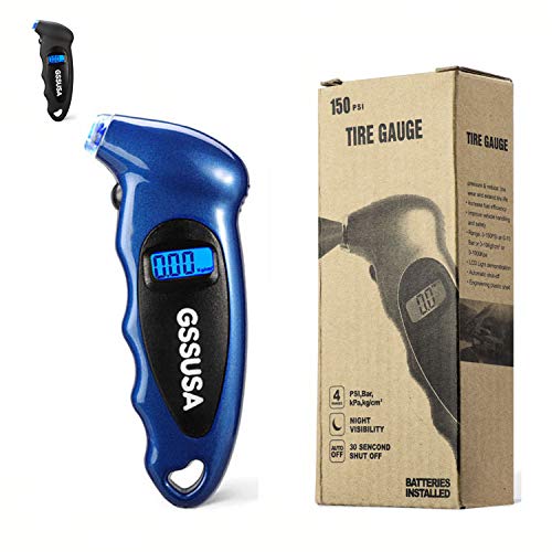 Switory Manómetro Digital Presion Neumáticos, 150 PSI 4 Ajustes para Car Truck con LCD Retroiluminado, Empuñadura Antideslizante e Iluminación Luminosa, Azul (1 Paquete)
