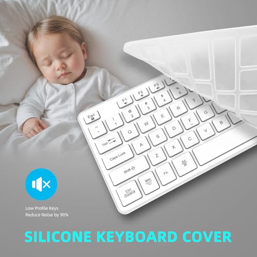 Image of Slim Wireless Keyboard for Mac and Windows, Ultra Quiet Low-Profile Flat Key Board with Full-Size Keys, 2.4GHz Wire Less for PC, Mac, Windows 11 /10 /8 /7 White