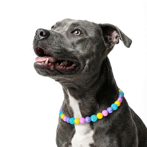 JOGIA Beaded Dog Necklace Collar Adjustable Jewelry-Inspired Design with Sparkle Beads (Iridescent Pastels Medium)