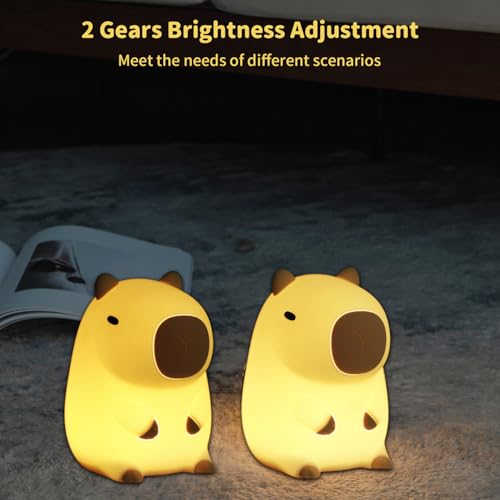 Image of Led Cute Capybara Night Light, Dimmable Nursery Kawaii Lamps, Super Squishy Silicone USB Rechargeable Touch Control Night Lamp for Kids Adults, Used for Camping Party Room Decor (Capybara)