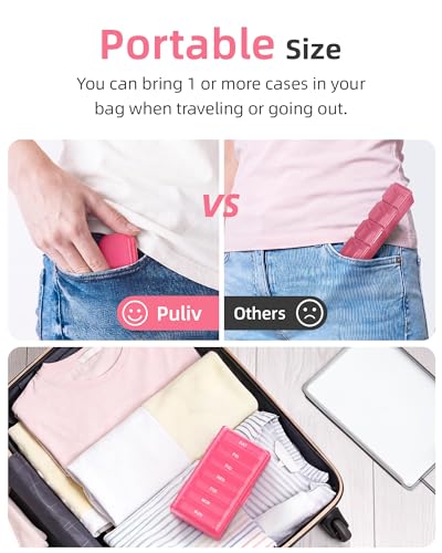 Image of PULIV Weekly Pill Organizer with Large Capacity, Dual Protection (Pink) | Pill Box 7 Day, Arthritis Friendly Pill Case Easy to Open, Medicine Organizer for Vitamins, Medication, Fish Oils, Supplement