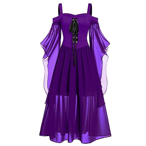 Robe à lacets Halloween violette confortable coupe évasée grande taille L