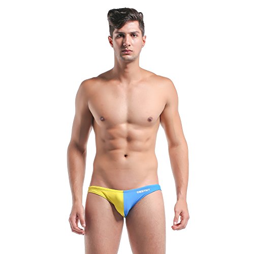 DESMIIT Men's Low Rise Swim Brief Size Medium Yellow Joint Blue