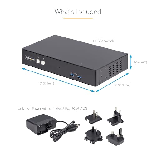Image of StarTech 2-Port Dual DisplayPort KVM, RS232 Serial, 4K 60Hz, USB 5Gbps, TAA
