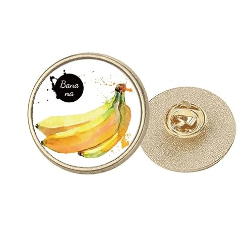Broche ronde banane aquarelle métal doré pour égayer une veste sombre