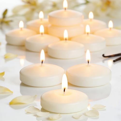 36 Packs 3 Inch Vanilla Scented Floating Candles, 8-10 Hours Burn Time Warm Vanilla Sugar Highly