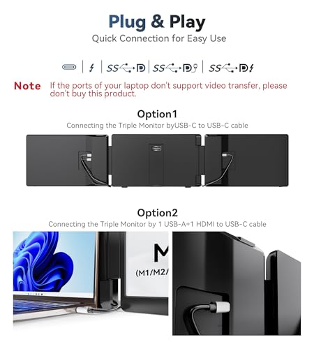 Image of Laptop Screen Extender, 14 inch 1200P FHD IPS Portable External Screen, Triple Portable Laptop Monitor for 12-16.5 inch Laptops with USB-C /HDMI, Plug & Play Compatible with Wins /Mac(M1 / /M2 /M3Pro /Max)