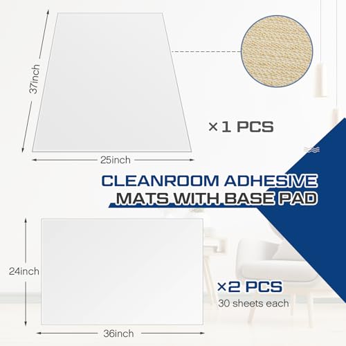Image of Nuanchu Adhesive Mat Pad Include 1 Sticky Non Slip Base Pad 2 Tacky Dust Mats Construction of 30 (60 Sheets Total) for Clean Room Science Lab Matting Hospital(24x36 Inches,White,60 Sheets)