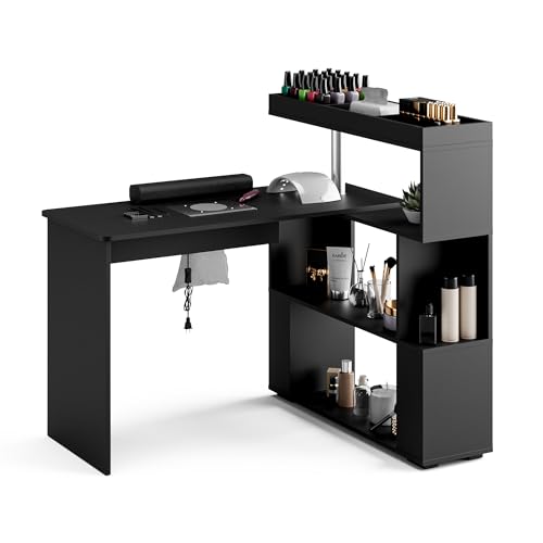 HolaiNail Manicure Table, L-Shaped Nail Tech Desk with Dust Collector,