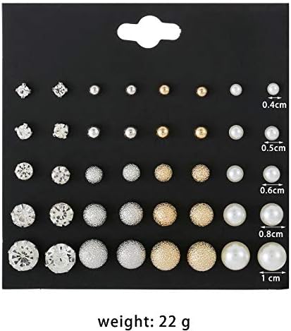 62 Pairs Simulated Pearl Earrings Set - Stud, Rhinestone Circle Ball Hypoallergenic Jewelry Gift for Women - Image 4