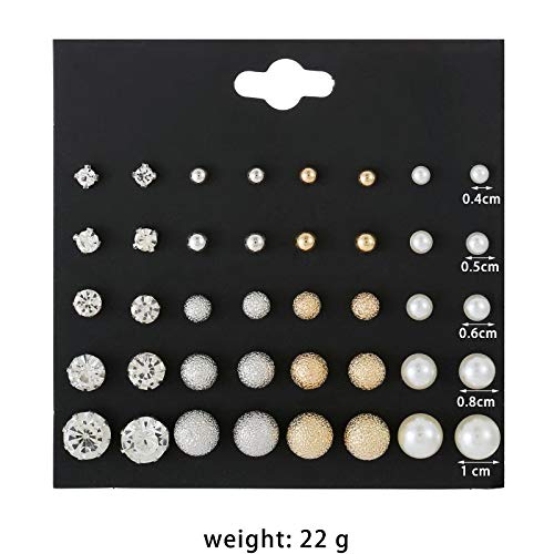 62 Pairs Simulated Pearl Earrings Set - Stud, Rhinestone Circle Ball Hypoallergenic Jewelry Gift for Women4