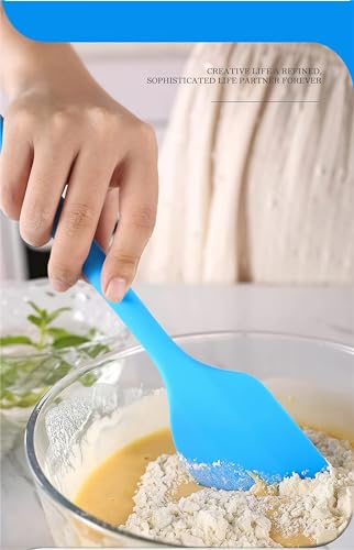 Image of Oren Empower Set of 5 Pcs Silicone Spatula & Kitchen Utensil with Hook Design for Cooking, Baking & Mixing /Non-Stick BPA Free /Heat Resistant Item, Flexible Non Toxic Silicon Tools - Blue