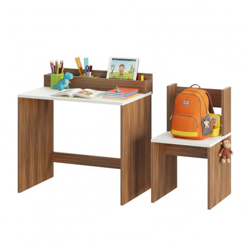 Image of FURNEASER Jasper Medium Size School Desk DIY, Table Chair Set for Kids, (80x40cm) (Exotic Teak & White)